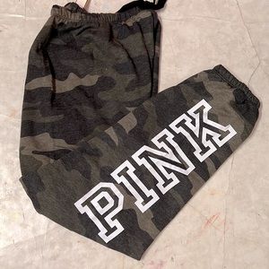 Pink Victoria’s Secret green camo classic pants